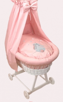 Amy proutěný koš bílý s kompletním vybavením Fluffy pink