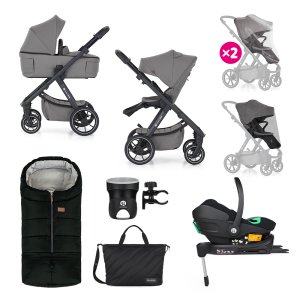 PETITEMARS PETITE&MARS Kočárek kombinovaný ICON 2v1 Dove Grey XXL RWS + Core Pro i-Size Black Grey + Báze