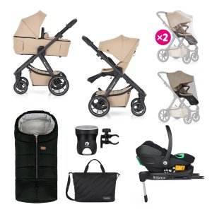 PETITEMARS PETITE&MARS Kočárek kombinovaný ICON 2v1 Mocha Beige XXL RWS + Core Pro i-Size Black Grey + Báze