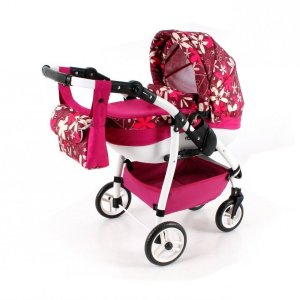 JASMINE Kočárek pro panenky Kids OK vínový s květy