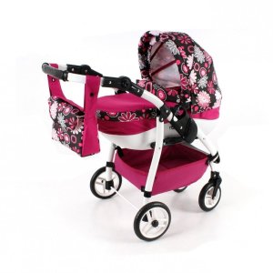 JASMINE Kočárek pro panenky Kids OK růžový s květy