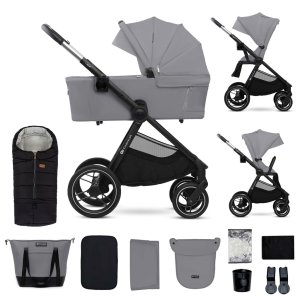 KINDERKRAFT KINDERKRAFT Kočárek kombinovaný Nea 2 2v1 Platinum Grey + Fusak3v1 Jibot Horizontal Ink Black