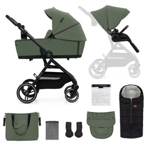 KINDERKRAFT SELECT KINDERKRAFT SELECT Kočárek kombinovaný Yoxi 2v1 Mystic Green + Fusak3v1 Jibot Horizontal Ink Black