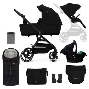 KINDERKRAFT SELECT KINDERKRAFT SELECT Kočárek kombinovaný Yoxi 3v1 Pure Black + Fusak3v1 Jibot Horizontal Ink Black