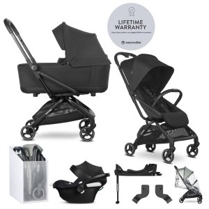 EASYWALKER EASYWALKER SET Kočárek kombinovaný 4v1 Rockey S Pure Black + CYBEX Aton B2 i-Size + základna